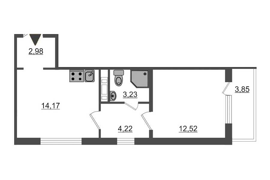Однокомнатная квартира в : площадь 38.27 м2 , этаж: 1 – купить в Санкт-Петербурге